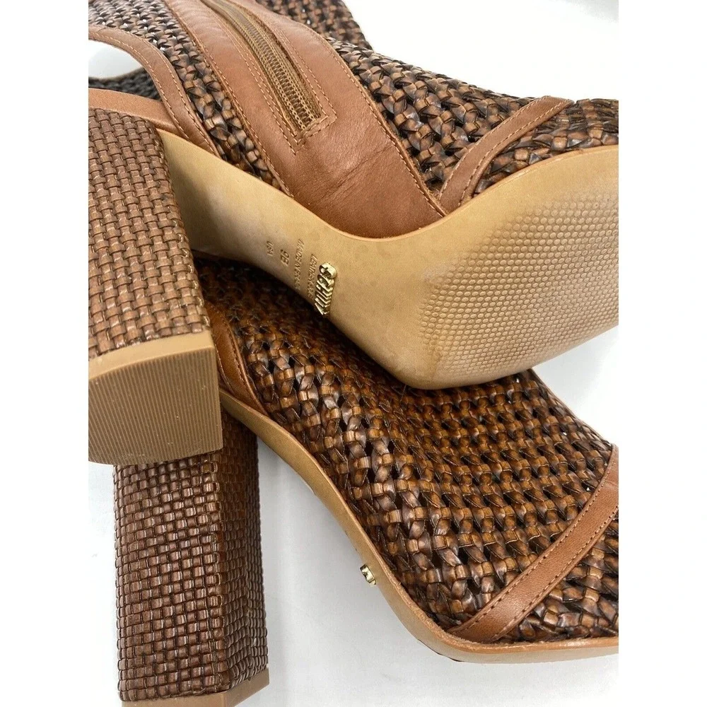 Schutz Anacris Women's Saddle Casual Peep‎ Toe Woven Bootie - Size 9B